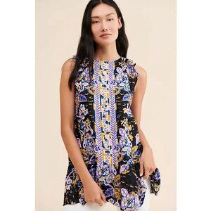 Free People Summer in Tulum Tunic Mini Dress  Ruffle Sleeveless Dark Combo M